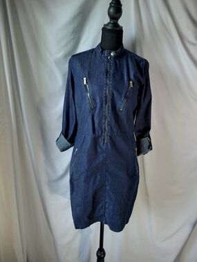 Calvin Klein Jeans Navy Zip-Front Utility Shirt Dress